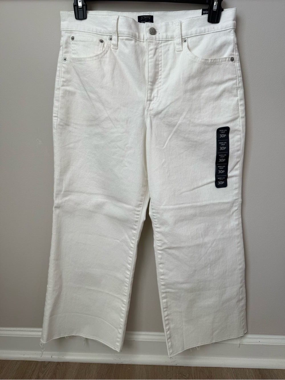 J. Crew Factory Wide-Leg Crop Jeans Stretch Raw Hem High Rise White Preppy 30P